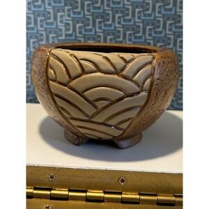 Textured Brown Ceramic Footed Succulent Planter Pot Wave Pattern 4.5 inch